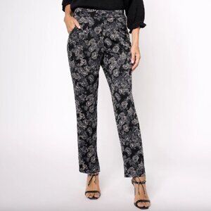 Isaac Mizrahi Tall Printed Pebble Knit Straight Leg Pants , Black a620550